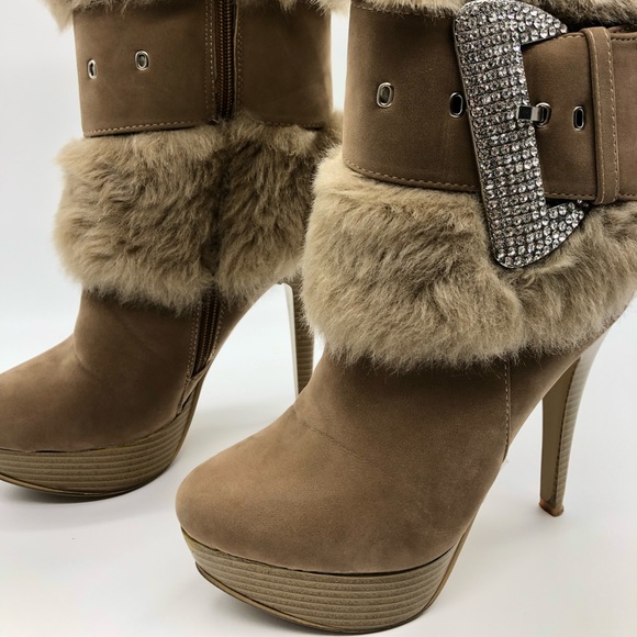 Taupe Suede Fur Ankle Booties by Italiana - Picture 7 of 8